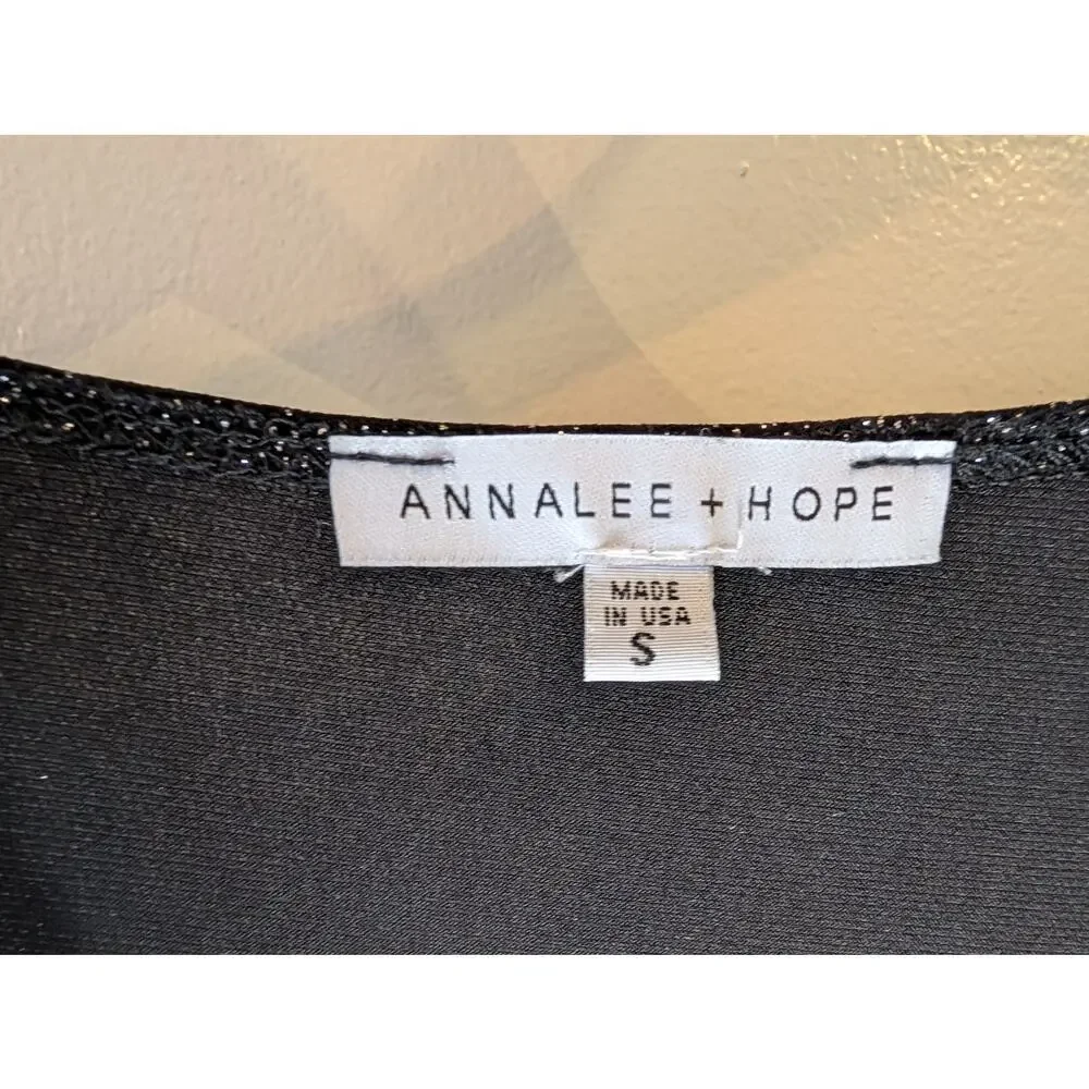 Annalee + Hope Black Glitter Wrap Bodice Sleeveless Jumpsuit Made USA S - Picture 3 of 8